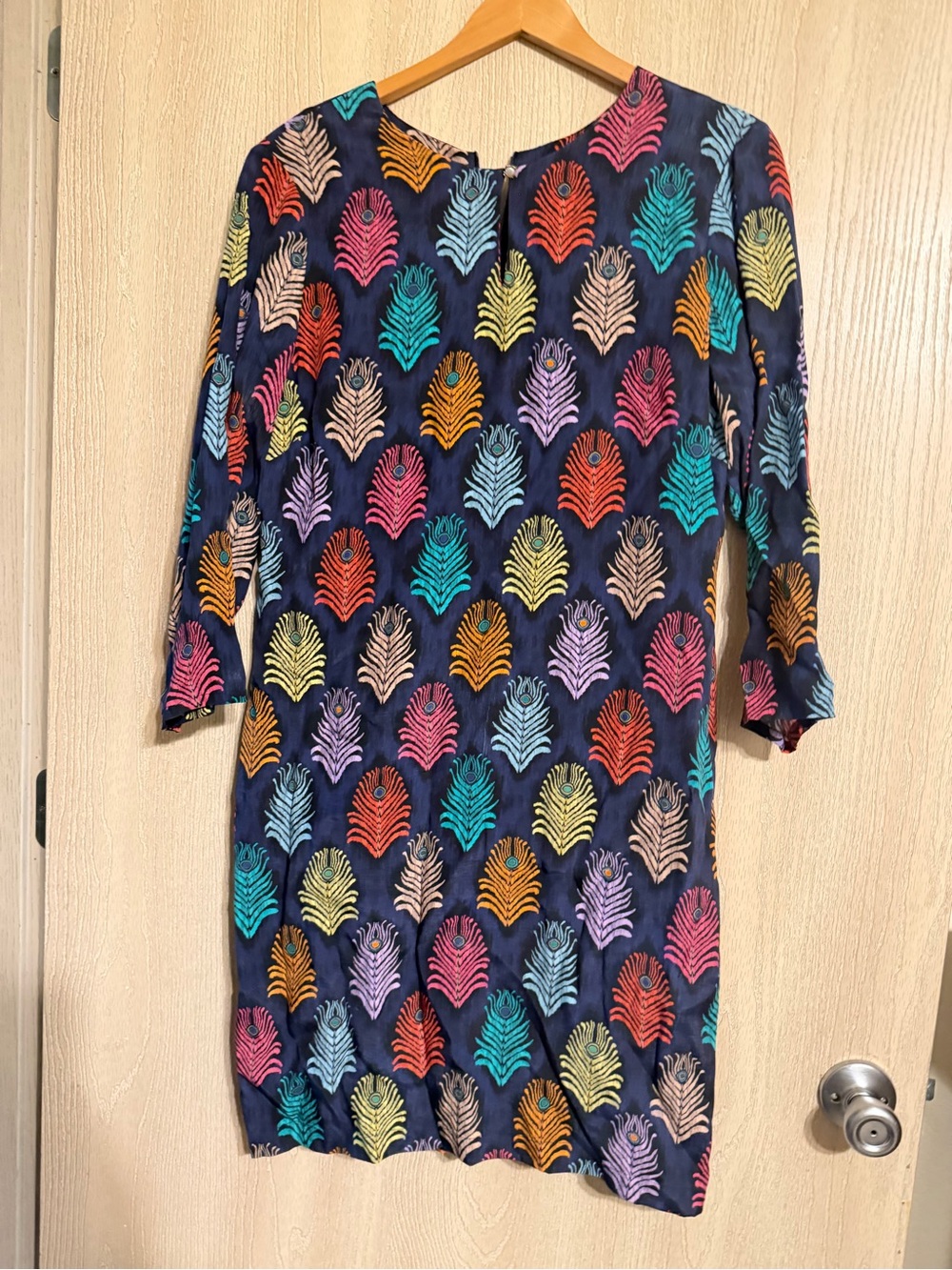 Vilagallo Colorful Peacock Feather Print Shift Dress | Spanish Designer Wear